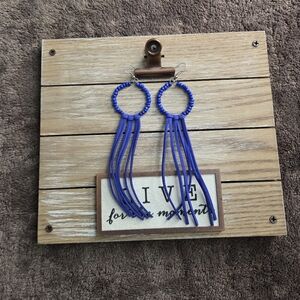 Blue Beaded Fringe Earrings Western Boho